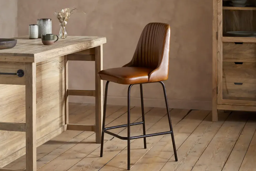 Harsha Leather Counter Chair - Aged Tan
