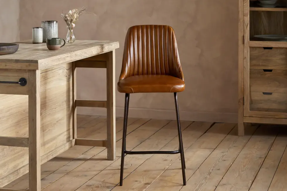 Harsha Leather Counter Chair - Aged Tan