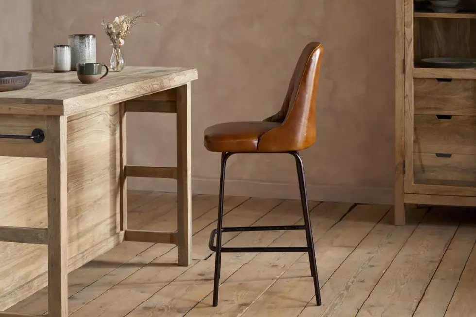 Harsha Leather Counter Chair - Aged Tan