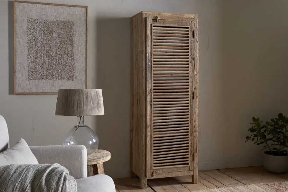 Ibo Reclaimed Wood Slatted Tall Cabinet - Natural - Tall
