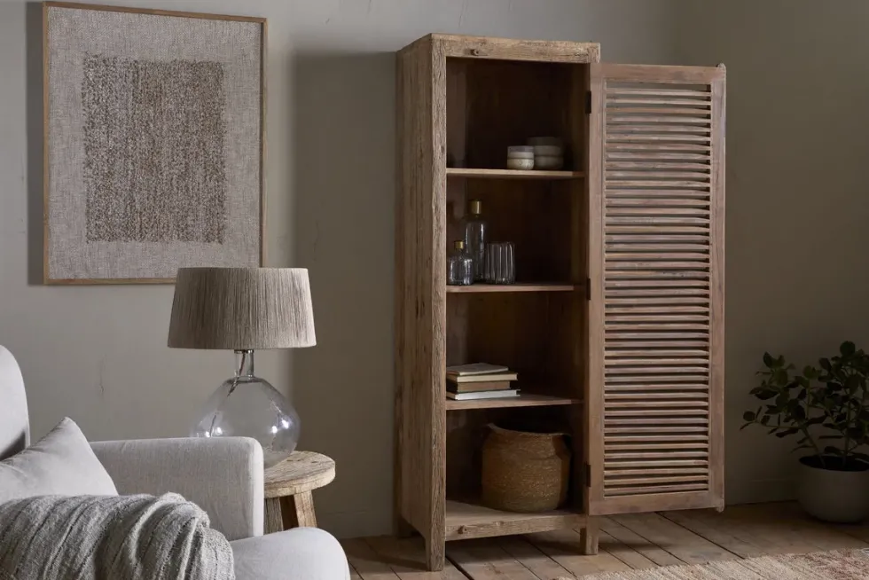 Ibo Reclaimed Wood Slatted Tall Cabinet - Natural - Tall