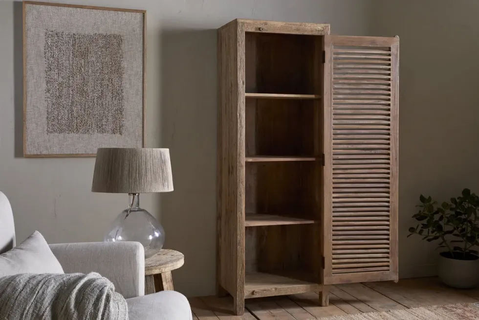 Ibo Reclaimed Wood Slatted Tall Cabinet - Natural - Tall