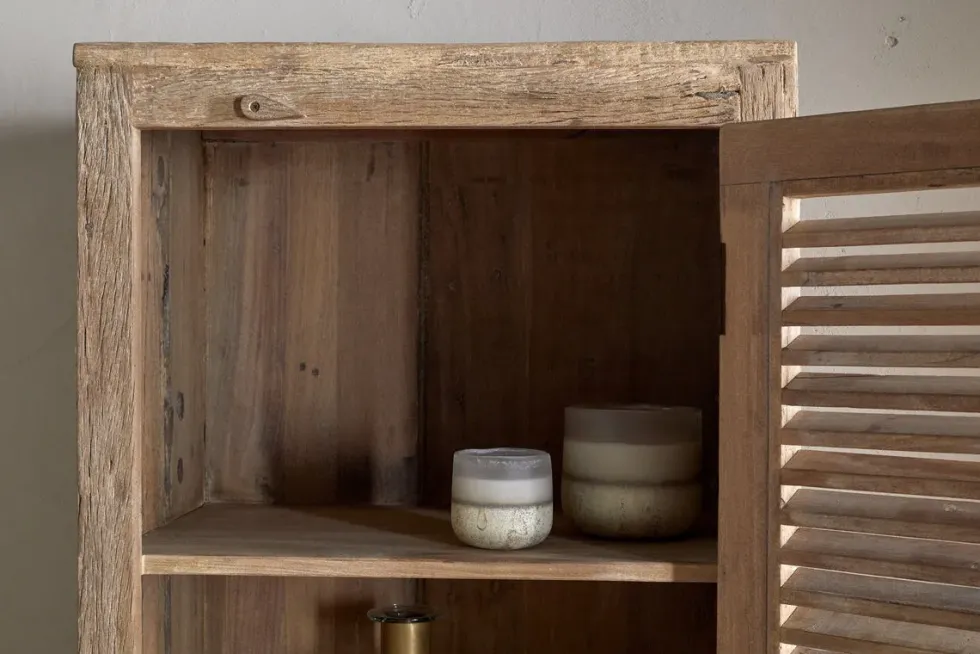 Ibo Reclaimed Wood Slatted Tall Cabinet - Natural - Tall