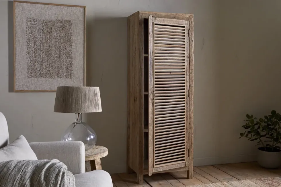 Ibo Reclaimed Wood Slatted Tall Cabinet - Natural - Tall
