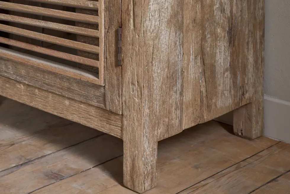 Ibo Reclaimed Wood Slatted Tall Cabinet - Natural - Tall