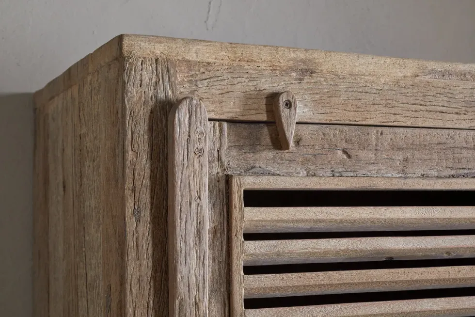 Ibo Reclaimed Wood Slatted Tall Cabinet - Natural - Tall