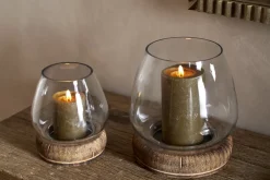 Ika Mango Wood & Recycled Glass Lantern - Natural & Clear