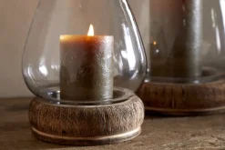 Ika Mango Wood & Recycled Glass Lantern - Natural & Clear