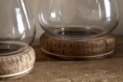 Ika Mango Wood & Recycled Glass Lantern - Natural & Clear