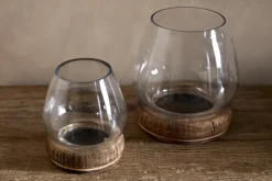 Ika Mango Wood & Recycled Glass Lantern - Natural & Clear