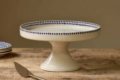 Indigo Drop Ceramic Stand - Cream & Indigo