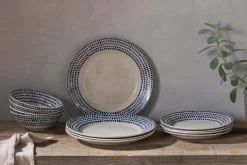 Indigo Drop Dinnerware Set - Cream & Indigo (Set of 12)