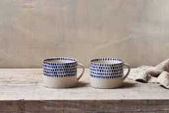 Indigo Drop Mug - Cream & Indigo - Large (Set of 2)