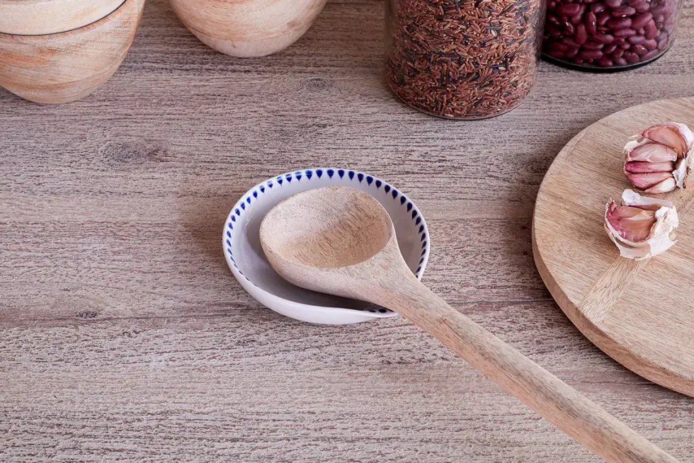 Indigo Drop Spoon Rest - Cream & Indigo