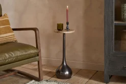 Israj Marble & Iron Side Table - Aged Black