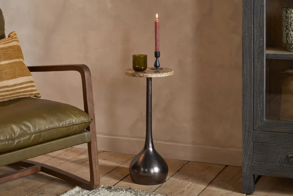 Israj Marble & Iron Side Table - Aged Black