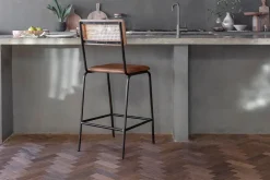Iswa Leather & Cane Counter Chair - Aged Tan