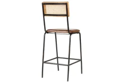 Iswa Leather & Cane Counter Chair - Aged Tan