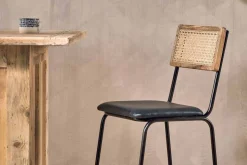 Iswa Leather & Cane Counter Chair - Aged Black