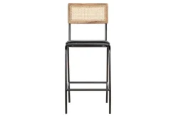 Iswa Leather & Cane Counter Chair - Aged Black