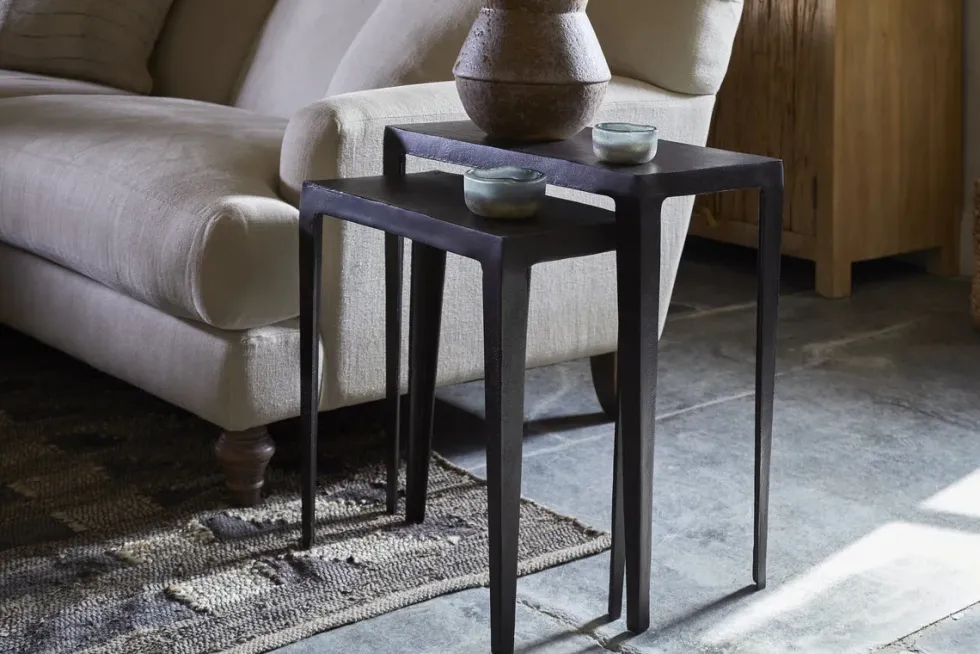 Jagan Cast Metal Nesting Side Tables - Aged Black - (Set of 2)