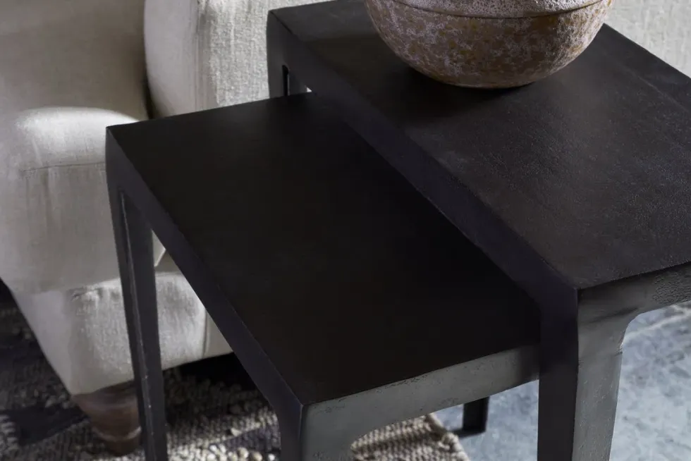 Jagan Cast Metal Nesting Side Tables - Aged Black - (Set of 2)