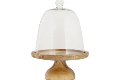 Kannati Mango Wood & Glass Cheese Stand - Clear