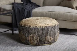 Kapil Jute Round Pouf - Charcoal