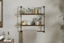 Karura Wall Shelves with Towel Rail - Antique Brass