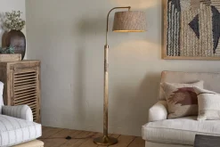 Kera Wood & Metal Floor Lamp Base - Antique Brass & Natural