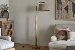 Kera Wood & Metal Floor Lamp Base - Antique Brass & Natural