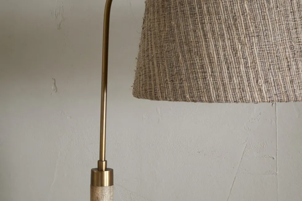 Kera Wood & Metal Floor Lamp Base - Antique Brass & Natural