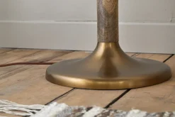 Kera Wood & Metal Floor Lamp Base - Antique Brass & Natural