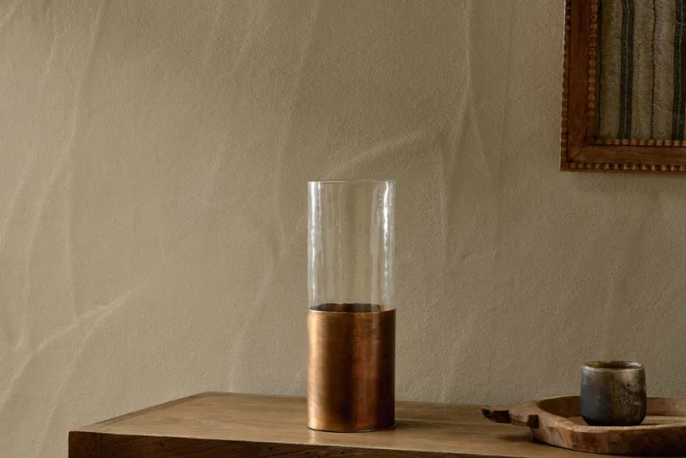 Khila Metal & Glass Vase - Clear & Antique Brass