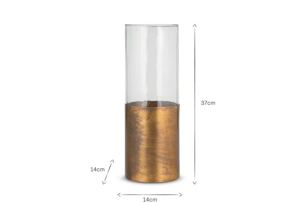 Khila Metal & Glass Vase - Clear & Antique Brass