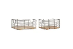 Kochi Iron & Mango Wood Baskets - Brown (Set of 2)