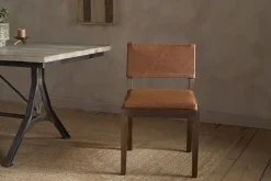 Kusa Mango Wood & Leather Dining Chair - Aged Tan