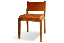 Kusa Mango Wood & Leather Dining Chair - Aged Tan