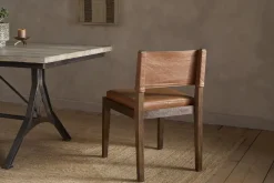 Kusa Mango Wood & Leather Dining Chair - Aged Tan