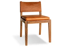 Kusa Mango Wood & Leather Dining Chair - Aged Tan