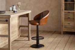 Lal Leather Swivel Counter Chair - Aged Tan