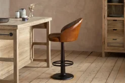 Lal Leather Swivel Counter Chair - Aged Tan