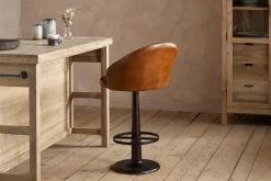 Lal Leather Swivel Counter Chair - Aged Tan