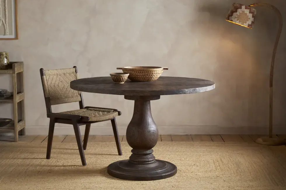 Laya Carved Wood Dining Table - Chocolate Brown