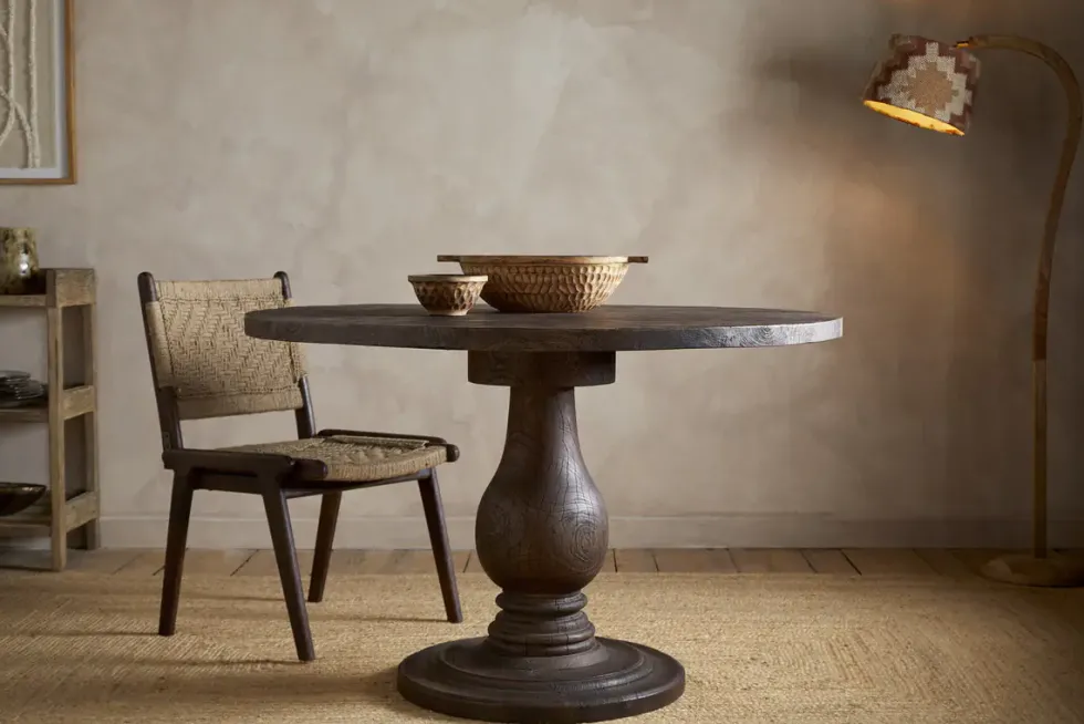 Laya Carved Wood Dining Table - Chocolate Brown
