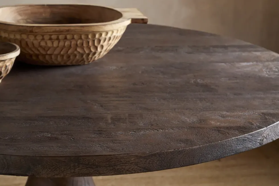 Laya Carved Wood Dining Table - Chocolate Brown