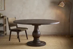 Laya Carved Wood Dining Table - Chocolate Brown