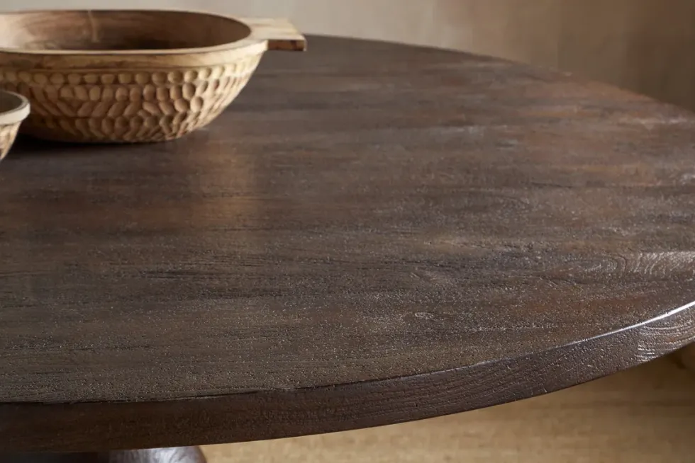 Laya Carved Wood Dining Table - Chocolate Brown