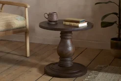 Laya Carved Wood Side Table - Chocolate Brown