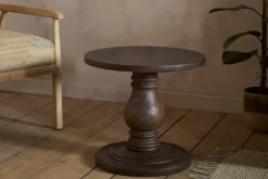 Laya Carved Wood Side Table - Chocolate Brown